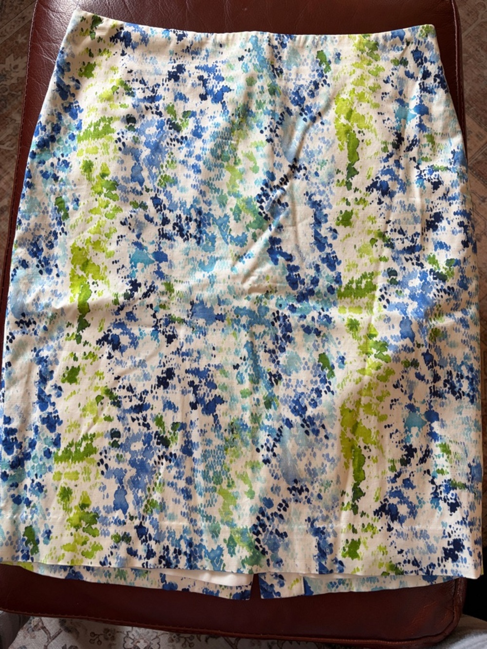 Ann Taylor Abstract Blue & Green Print Pencil Skirt